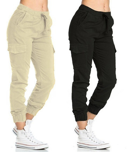 Pack X2 Pantalon Gabardina Cargo Dama Elastizado Moda