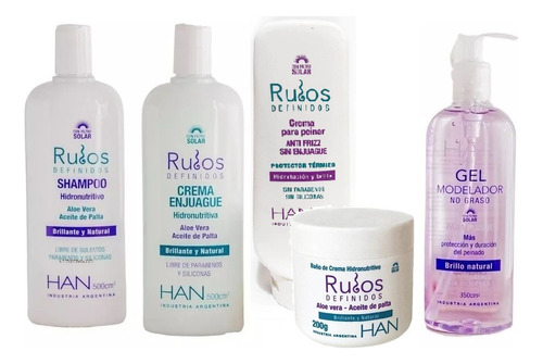 Kit Han Rulos Definidos Shampoo Acond Crema Mascara Y Gel
