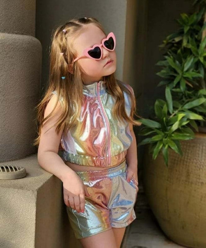 Shorts Infantil Metalizado Holográfico Moda Blogueirinha