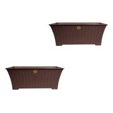 Maceta Jardineras Tipo Rattan Chocolate 45 Cm Pack 2 Piezas