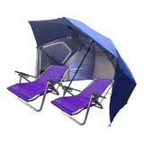 Combo Playa Sombrilla Carpa 240mt 2 Reposeras Aluminio 100kg