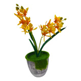 Orquídea Amarela Flor Artificial Premium Decoração Com Vaso
