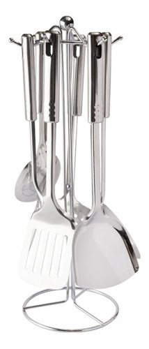 Conjunto C/7 Peças Utensílios Suporte Em Aço Inox Cozinha