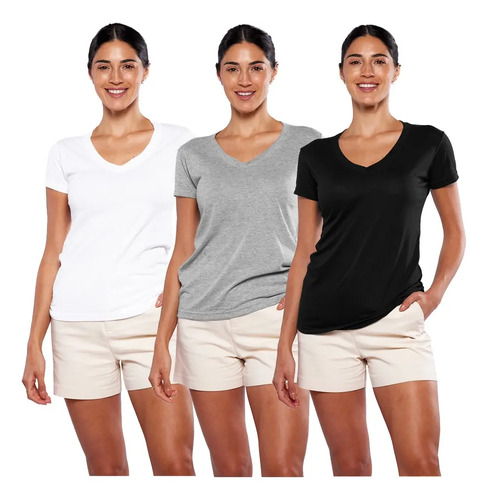 Paquete 3 Playera Mujer Dama Cuello V 100% Algodon Alfani | Meses sin interés