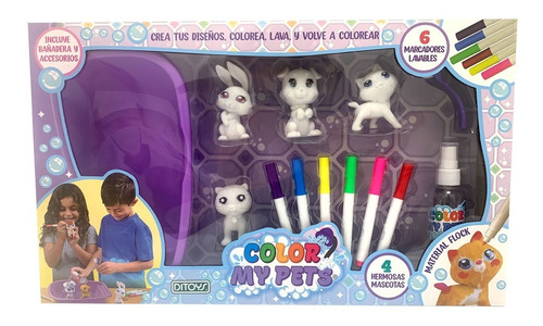 Color My Pets Set 4 Mascotas Para Pintar Borrar Ditoys 2471