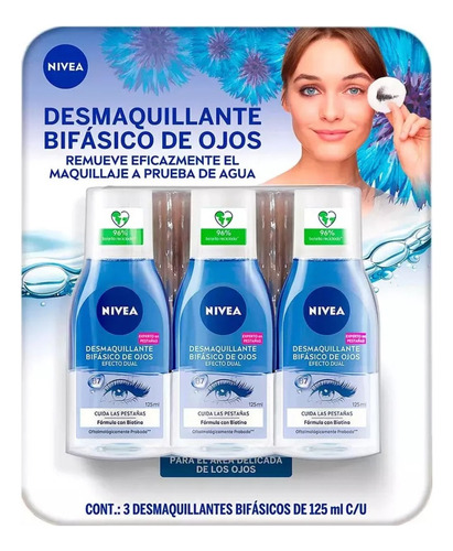 Nivea Desmaquillante Bifásico Rostro 3 Pzas De 125 Ml C/u