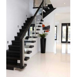 Baranda Escalera Moderna Negro Acero Y Vidrio Templado Bn01