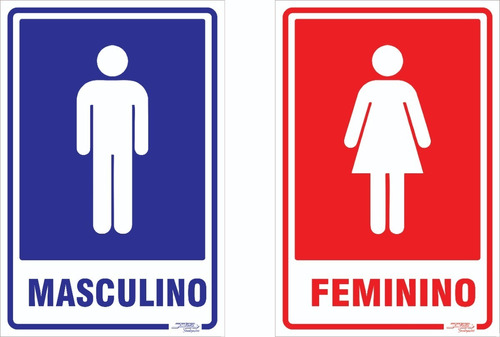 Kit Placas Banheiro Masculino Feminino - 3 | 20x30