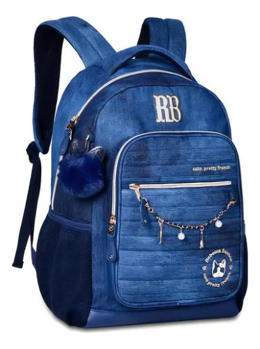 Mochila Escolar Juvenil Urbano Rebecca Bonbon Jeans Rb24063 Cor Azul Desenho Do Tecido Rb