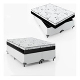 Cama Box Casal Bipartido + Colchão D33 One Face - Branco