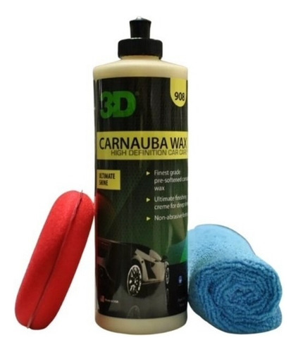 Kit Encerado Carnauba Wax 3d + Aplicador + Microfibra