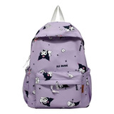 Mochila Para Mujer Ins Style Kuromi Cute Print Versátil Color Violeta Diseño De La Tela Liso