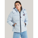 Parka Alaska Acolchada Con Gorro Celeste Tommy Jeans