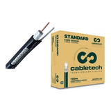 Cabo 100 Metros Coaxial Rg6 Preto C/ Mensageiro 90% De Malha