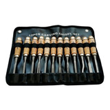 Set 12 Gubias Profesional Acero Mango Madera + Estuche Cuero