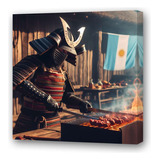 Cuadro 20x20cm Samurai Cocinando Parrilla Argentina