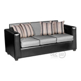 Sofa Invictus 3 Cuerpos Pu Negro Tela Gris Claro 186x80x87cm