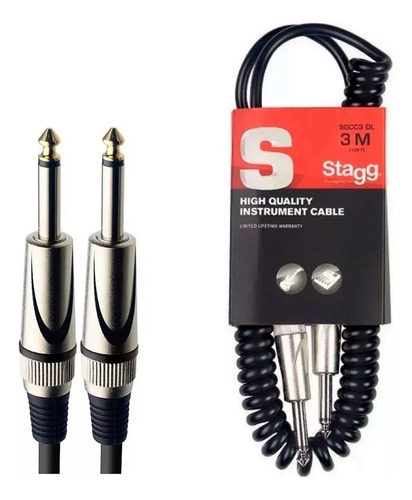 Cable Plug Stagg Enrulado 3m Guitarra Bajo