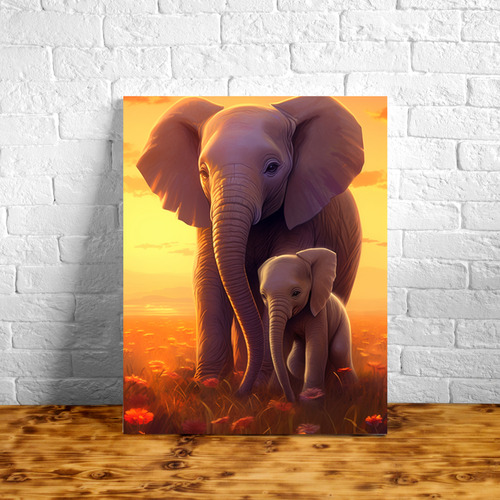 Quadro Decorativo Para Sala Quarto 30x45 Família De Elefante