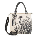 Bolsa De Piel Con Bordado Artesanal Mandala Bolso Moda Dama Color Blanco Diseño De La Tela Pilar Mandala