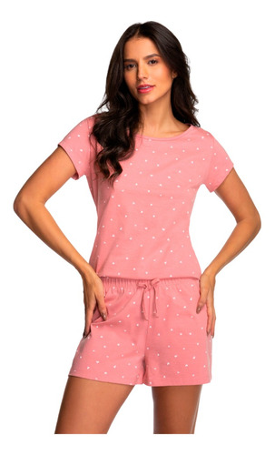 Pijama Lupo 100% Algodão Estampado Short Doll Mini Corações 