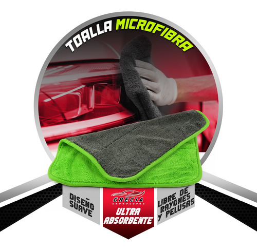 Toalla Microfibra Super Absorbente Doble Cara Premium 40x40 Color Verde Con Gris