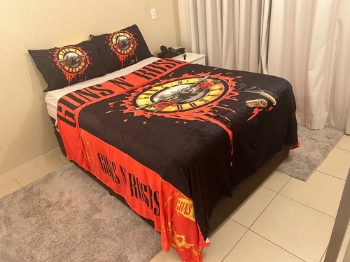 Manta Cobertor E Fronha Casal Guns N Roses Ultra Soft Kit 3p