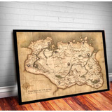 Quadro Poste Mapa Elder Scrolls Skyrim Moldura Vidro 60x43cm