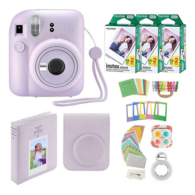 Fujifilm Instax Mini 12 - Cámara Instantánea Con Funda, 60 Impresiones De Fujifilm, Calcomanías Decorativas, Marcos, Álbum De Fotos Y Más Accesorios (morado Lila) | Meses sin interés