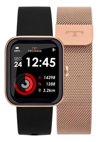 Relógio Digital Smartwatch Technos Connect Max Rose Gold Bh Cor Da Caixa Rosa Cor Da Pulseira Preto E Rosa Cor Do Bisel Rosa Desenho Da Pulseira Mesh