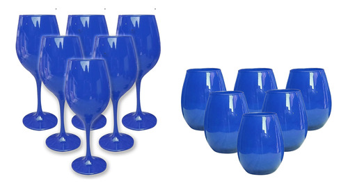 6 Vasos Gourmet + 6 Copas Barone Color Azul