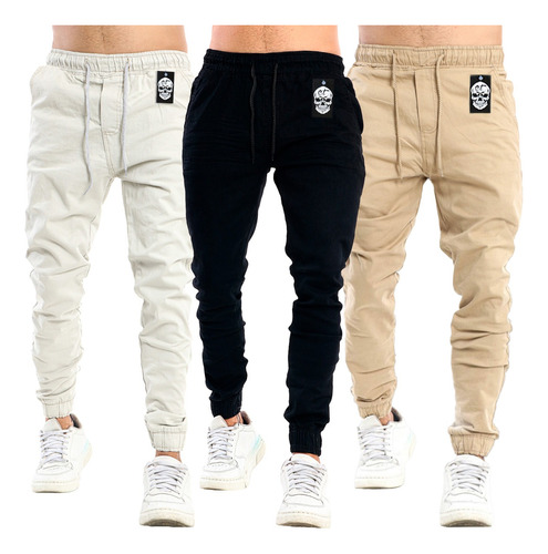 Kit Calça Jeans Masculina Com Lycra Elastano Jogger Punho 