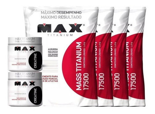 4x Hipercalórico Mass Titanium Morango + 2x Creatina - Max