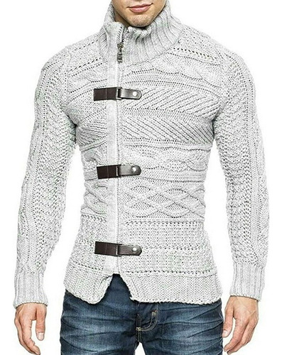 Men's Casual Leather Ring Cardigan Sweater .