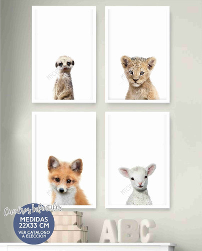 Cuadros Infantiles Nordicos Animales 22x33 Cm Set 4 Un