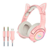 Audifonos  Gamer Onikuma K9 Rosado Pink Orejas Gato Pc