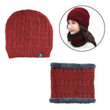 Conjunto Gorro Touca Tricô E Cachecol Estilo Gola Forrada 