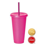 10 Vasos Reusables Con Popote Para Cafe Frio 24 Oz Color Rosa