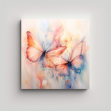 60x60cm Pintura Acuarela Abstracta Con Mariposas Iridiscente
