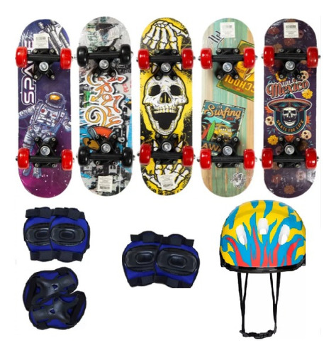 Skate Infantil Criança + Capacete Kit Proteção Esqueite Skat