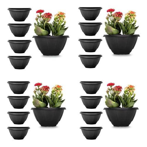 30 Vasos  De Parede Para Plantas Preto Decorativo Meia Lua