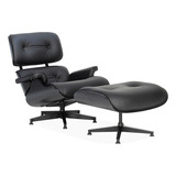 Sillon O Poltrona Miller Eco Cuero Color Negro Con Ottoman