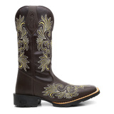 Bota Texana Feminina Couro Legitimo Raia Bordada Country