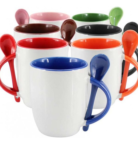 Mug Color Interno Y Cuchara X 2 Unidades