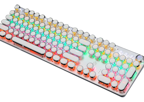 Teclado Gamer Mecánico Teclas Redondas Led Rgb Con Ñ Blanco