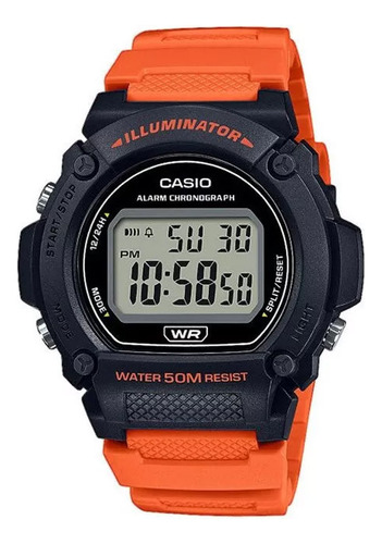 Reloj Casio W-219h Cronometro Luz Alarma Sumergible 50m Malla Naranja