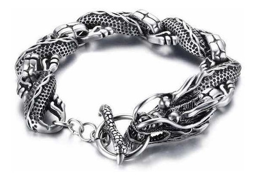 Pulseira Masculina Dragão Oriental Aço Estilo Viking