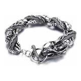 Pulseira Masculina Dragão Oriental Aço Estilo Viking