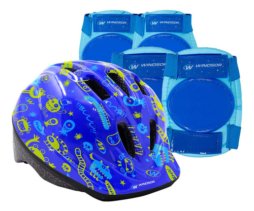 Casco Infantil Con Coderas Y Rodilleras Windsor Wincs09 End Color Azul Talla Unitalla