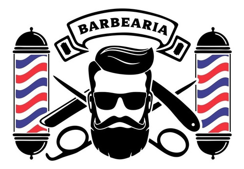 Adesivo Barbearia Barbeiro Salão Porta Vidro Parede E Tambor
